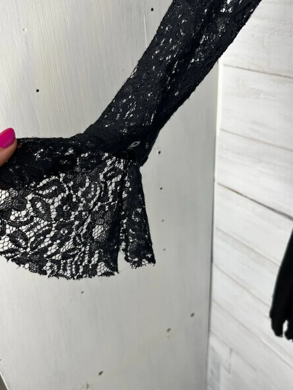 Free People Tell Tale Sheer Lace Tunic Mini Dress in Black Size Small